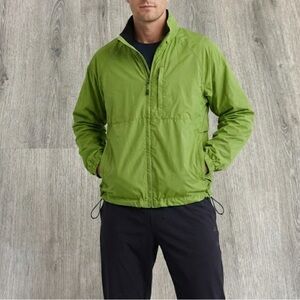 Eddie Bauer windbreaker Jacket Mens Size S Vented Packable Hold Green Read